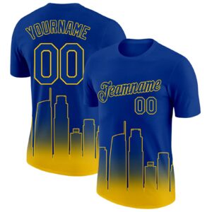 Custom Royal Yellow 3D Los Angeles City Edition Fade Fashion Performance T-Shirt